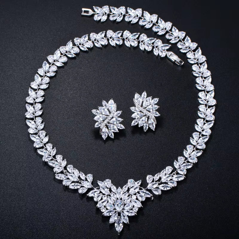 Super Luxury Bridal CZ Jewelry White Gold Color African Wedding Cubic Zirconia Beads Jewelry Sets for Brides T146