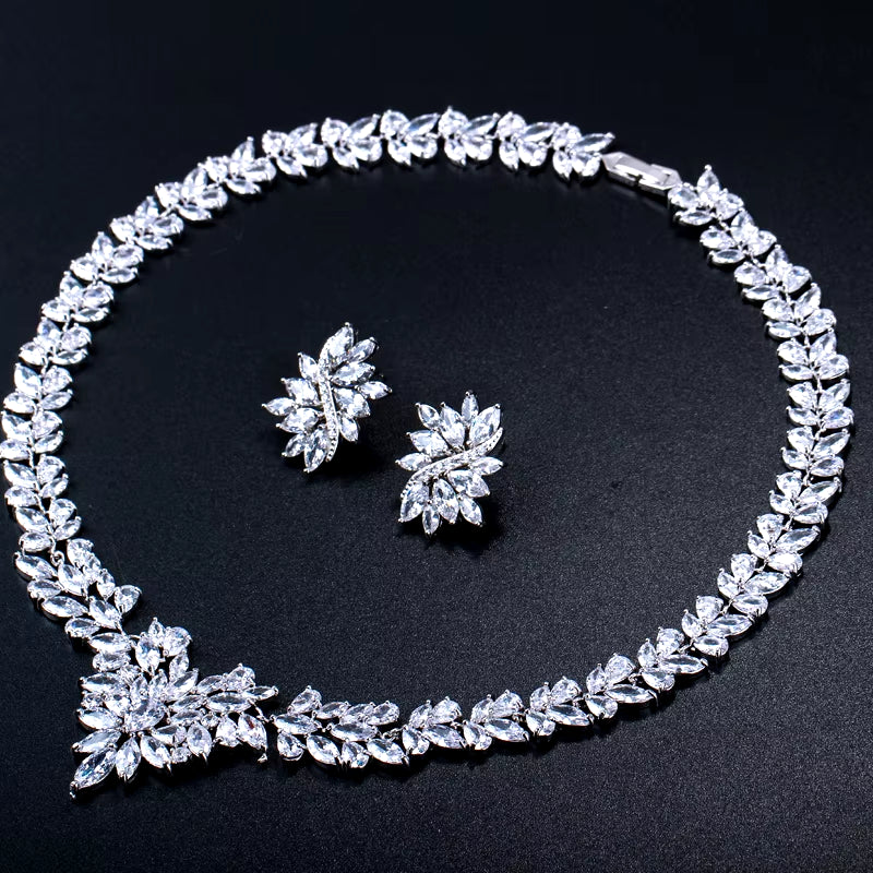 Super Luxury Bridal CZ Jewelry White Gold Color African Wedding Cubic Zirconia Beads Jewelry Sets for Brides T146